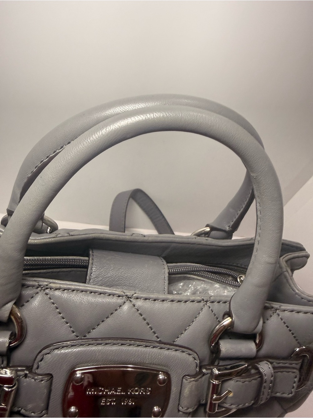 Michael Michael Kors Gray Quilted Leather Satchel Crossbody - Picture 10 of 14